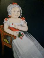 Primitive Portraits - Baby In White Gown With Strawberries Haley - Oil On Stretched Canvas